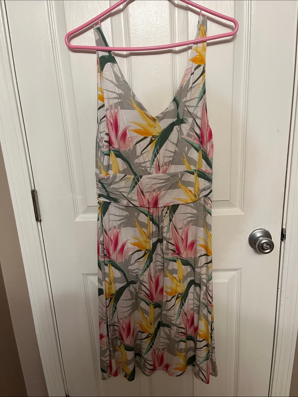 Tommy Bahama Tropical Floral V-Neck Dress in Pink, Yellow & Green